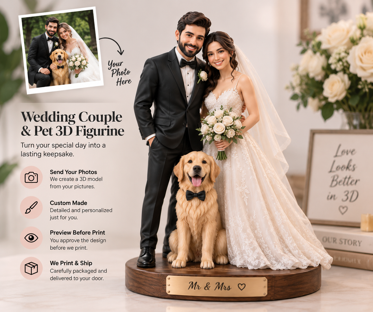 Wedding Couple & Pet 3D Figurine