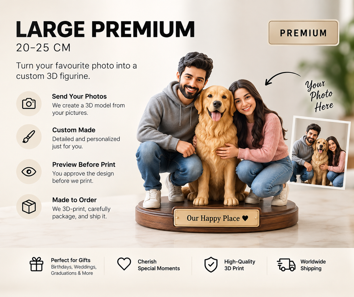 Wedding couple and pet custom 3D figurine made from customer photos